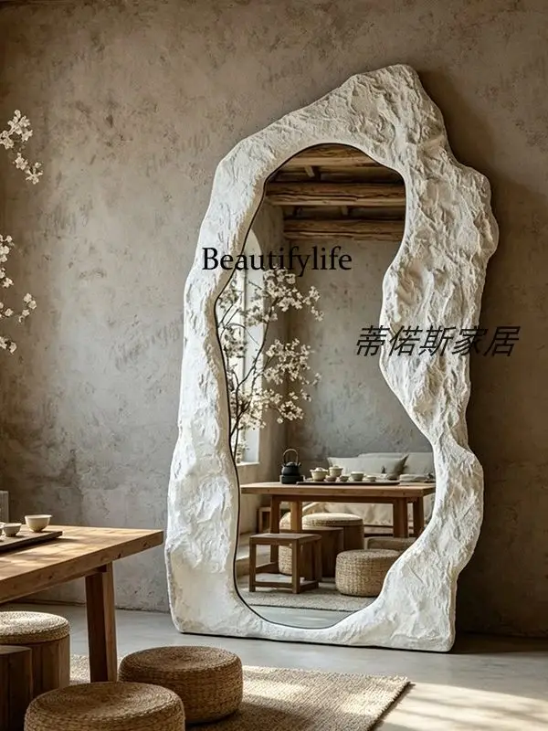 Wabi-sabi wind floor mirror French irregular whole body, artistic custom dressing mirror home fitting mirror creativity