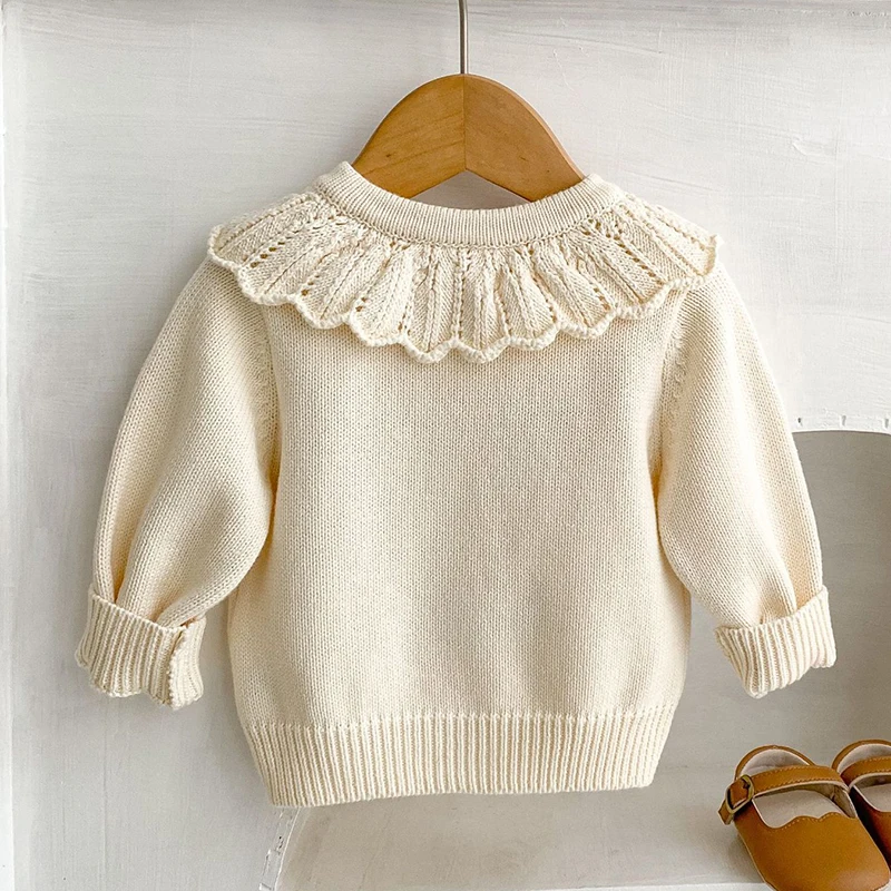 Newborn Baby Girls Knitting Cardigan Flower Embroidery Long Sleeve Cardigan Coat Spring Autumn Toddler Baby Girls Sweater Coat