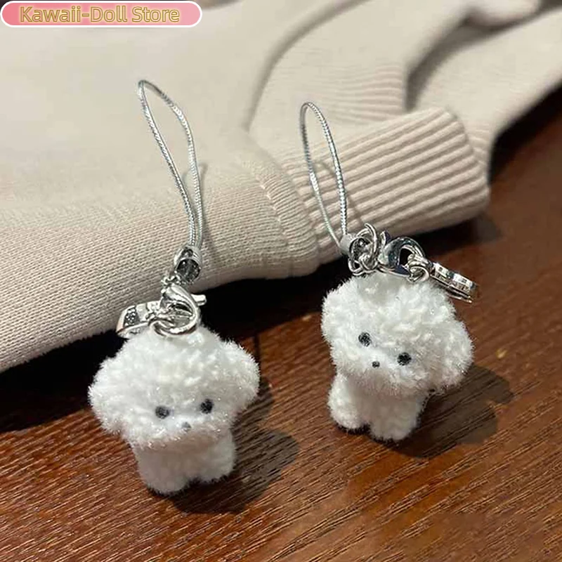 1 stks stroomden hars hond puppy sleutelhanger 3D kleine pluche dier hanger rugzak auto sleutelhangers charmes hangt