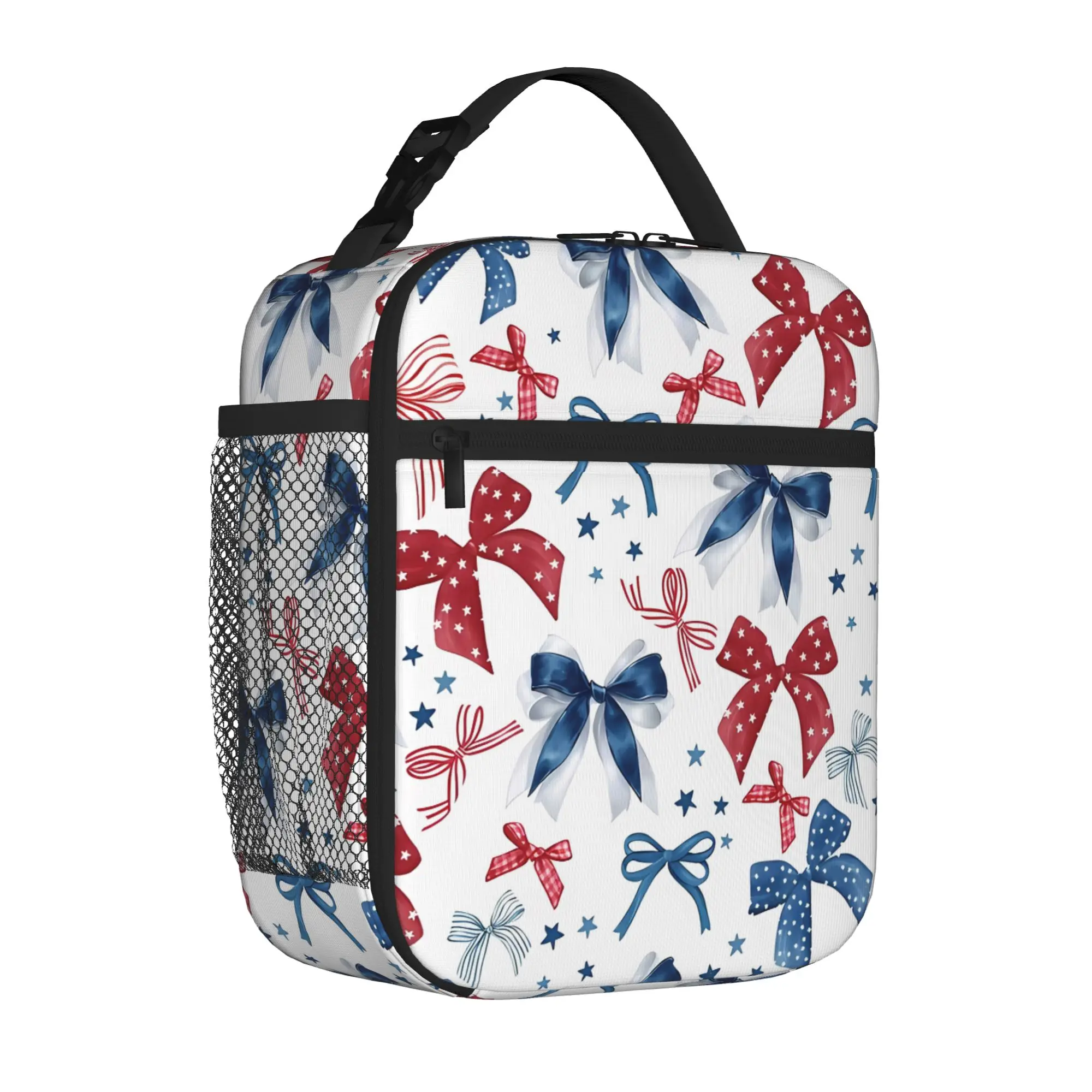1 Piece Portable Lunch Container Preppy Coquette Bow Zipper Closure Durable Pocket Back To School For Lunch Box Bag