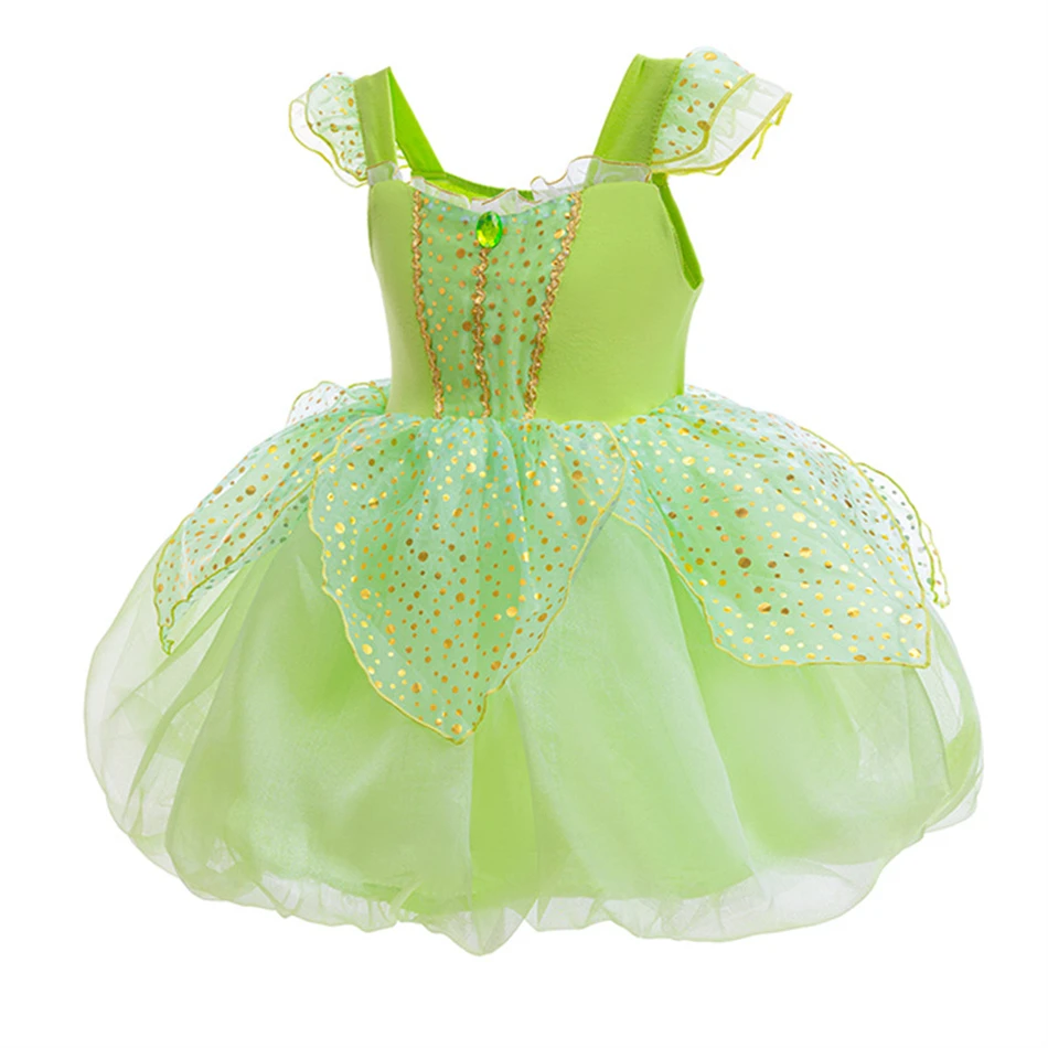 Halloween Tinker Bell Costume Girls Green Elf Fairy Dress Kids Sequin Green Mesh Puffy Ball Gown Children Dance Clothes