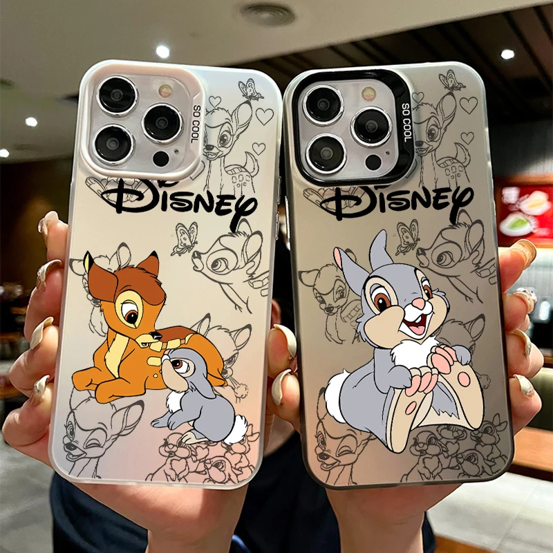 

Disney Bambi Luxury Cartoon For Apple iPhone 15 14 13 12 11 XS XR X Pro Max Plus Colorful Silver Back Phone Case