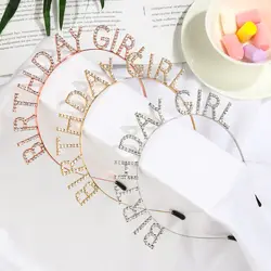 Sweet Metal Alloy Rhinestone Princess Crown Birthday Girl Headband Hair Hoop Birthday Party Tiara