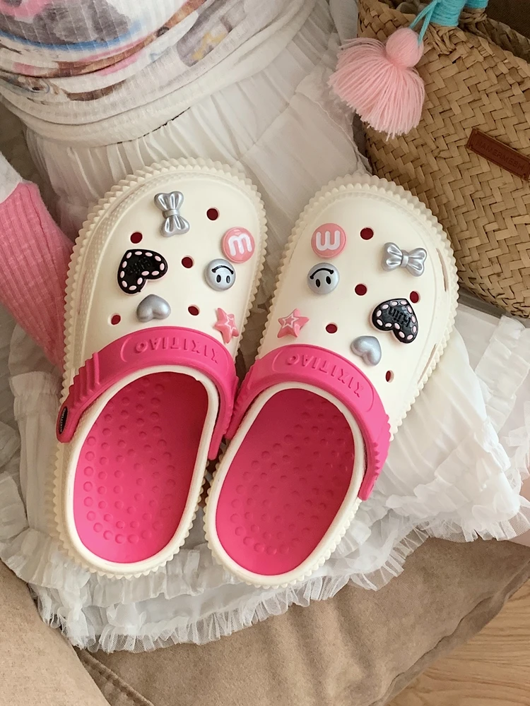 Women Garden Shoes Beach Slipper Women Thick Soles 2024 Summer New DIY Hole Sandals Outdoor High Street Slipper