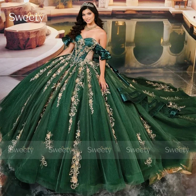 高級キンセアニェーラドレス オーガンザ 刺繍入り ボールガウン スイートハート ボートネック カスタマイズされたノースリーブ レースアップ ベスティドス デ フィエスタ