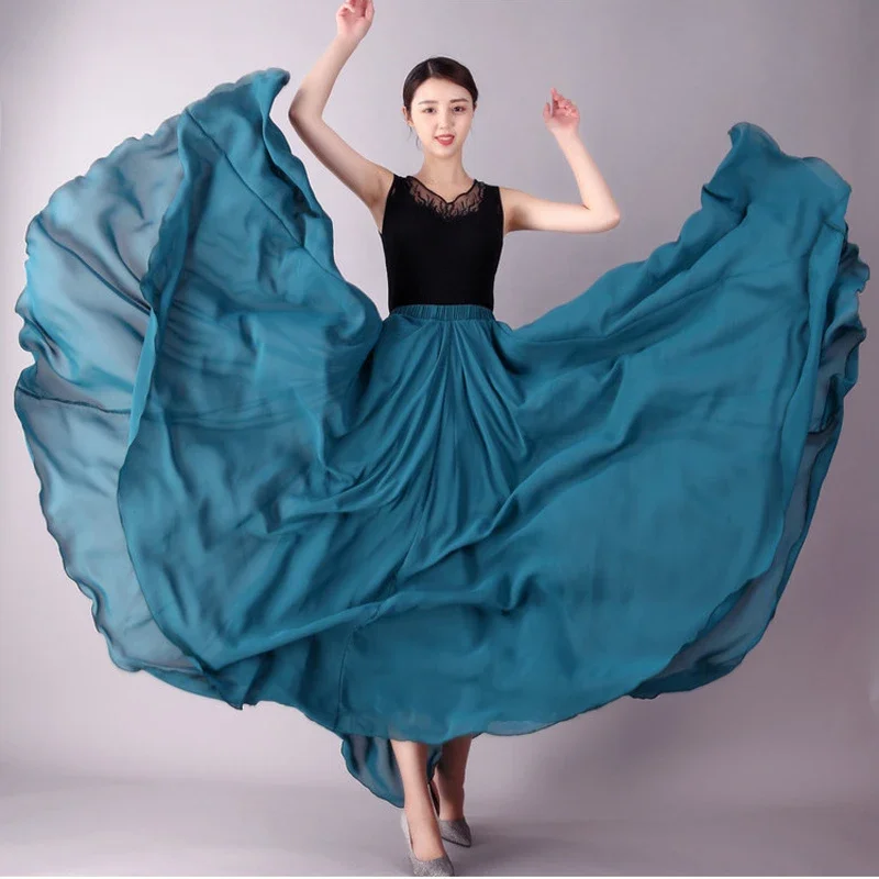 17-farbiges Flamenco-Tanzkostüm Bauchtanz Eleganter Chiffonrock 720-Grad-Schwingrock Cosplay Bühnen-Abendkleid Strandrock – Detail 15