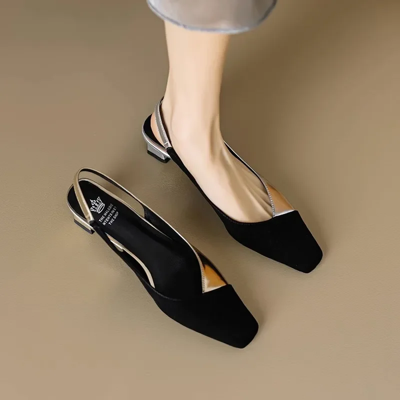 Simple Women Shoe 2023 Summer New Super Soft Leather Sandals Elegant Woman Heeled Shoe Allmatch Casual Dress Matching Skirt Shoe