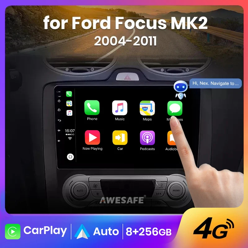 AWESAFE Wireless CarPlay Android Auto Radio for Ford Focus MK2 MK3 2009 2004-2012 2008 Car Multimedia Player GPS 2 din autoradio