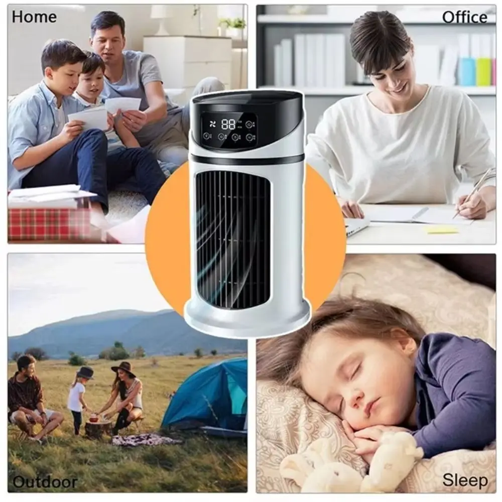 Compact Design Air Cooler Fan Water Mist Atomization Low-Noise Operation Portable Air Conditioner Dual Fan Heads for 5V/2A