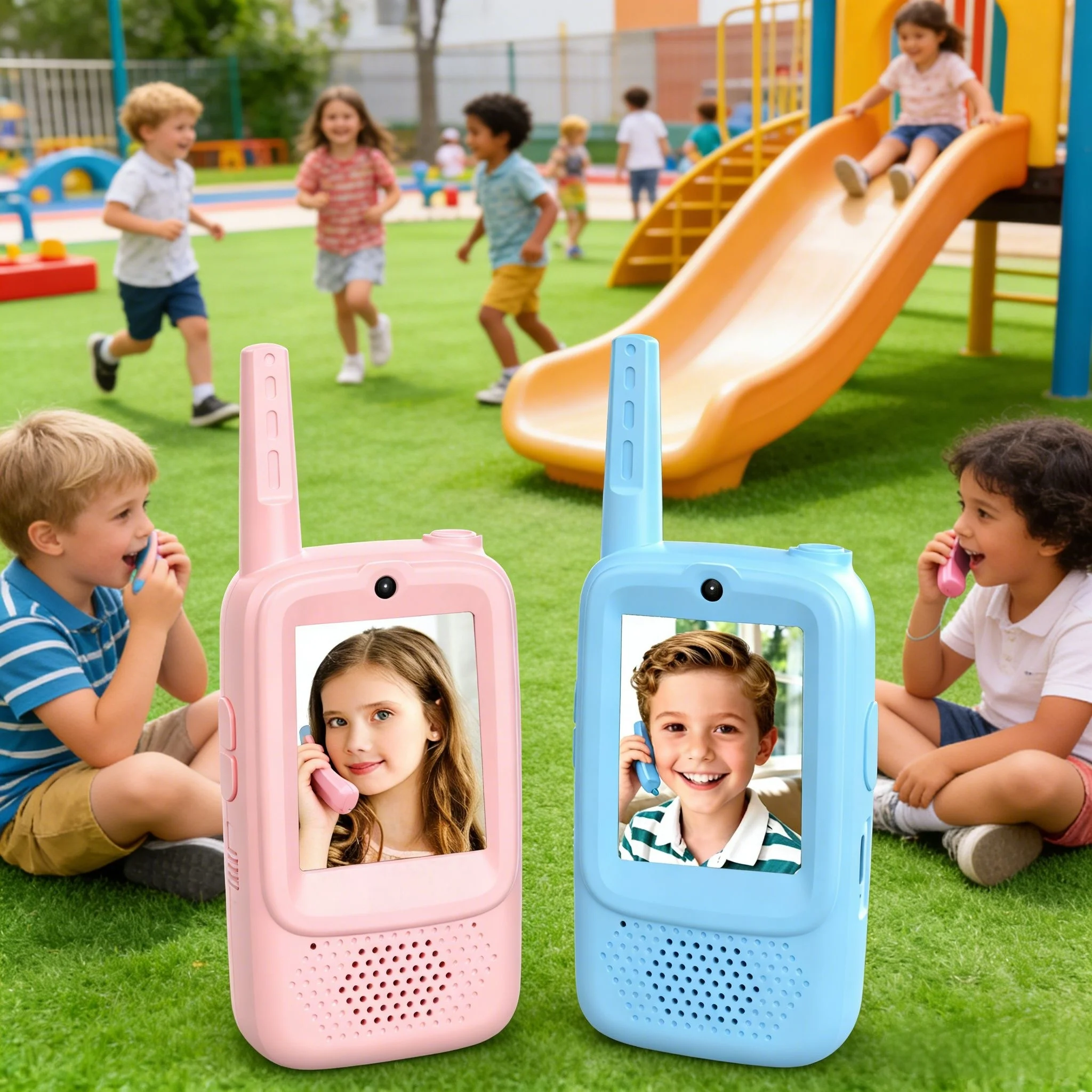 Video-walkietalkies voor kinderen, oplaadbare walkietalkies voor kinderen, 2-pack, binnen-buitenspeelgoed voor spel, feest, kamperen, Kerstmis L0U6