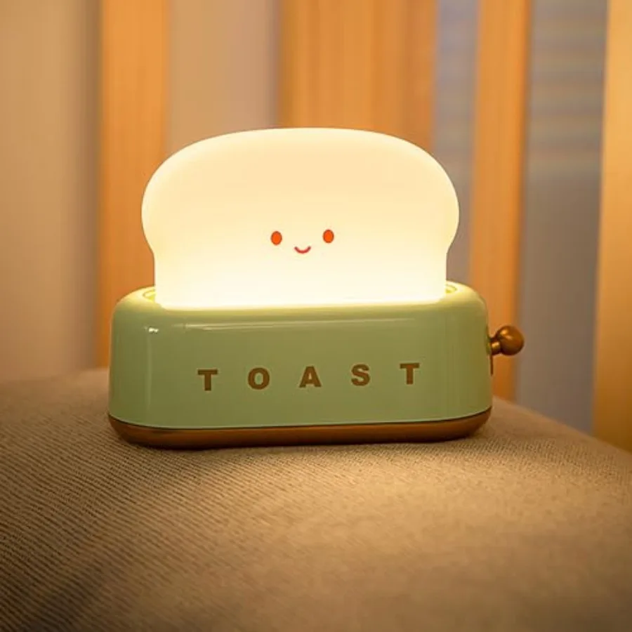 Lámpara LED Kawaii, Luz Nocturna LED con Forma de Pan Tostado, Luz Portátil Recargable por USB de Silicona Súper Suave con Temporizador, Navidad