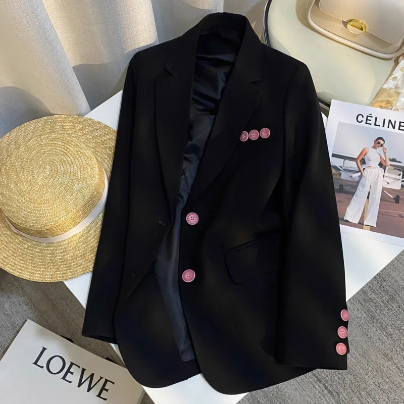 Blazers Women Chic Elegant Coats Single Button Long Sleeve Simple Office Temperament Outerwear Tops Clothing Spring Autumn