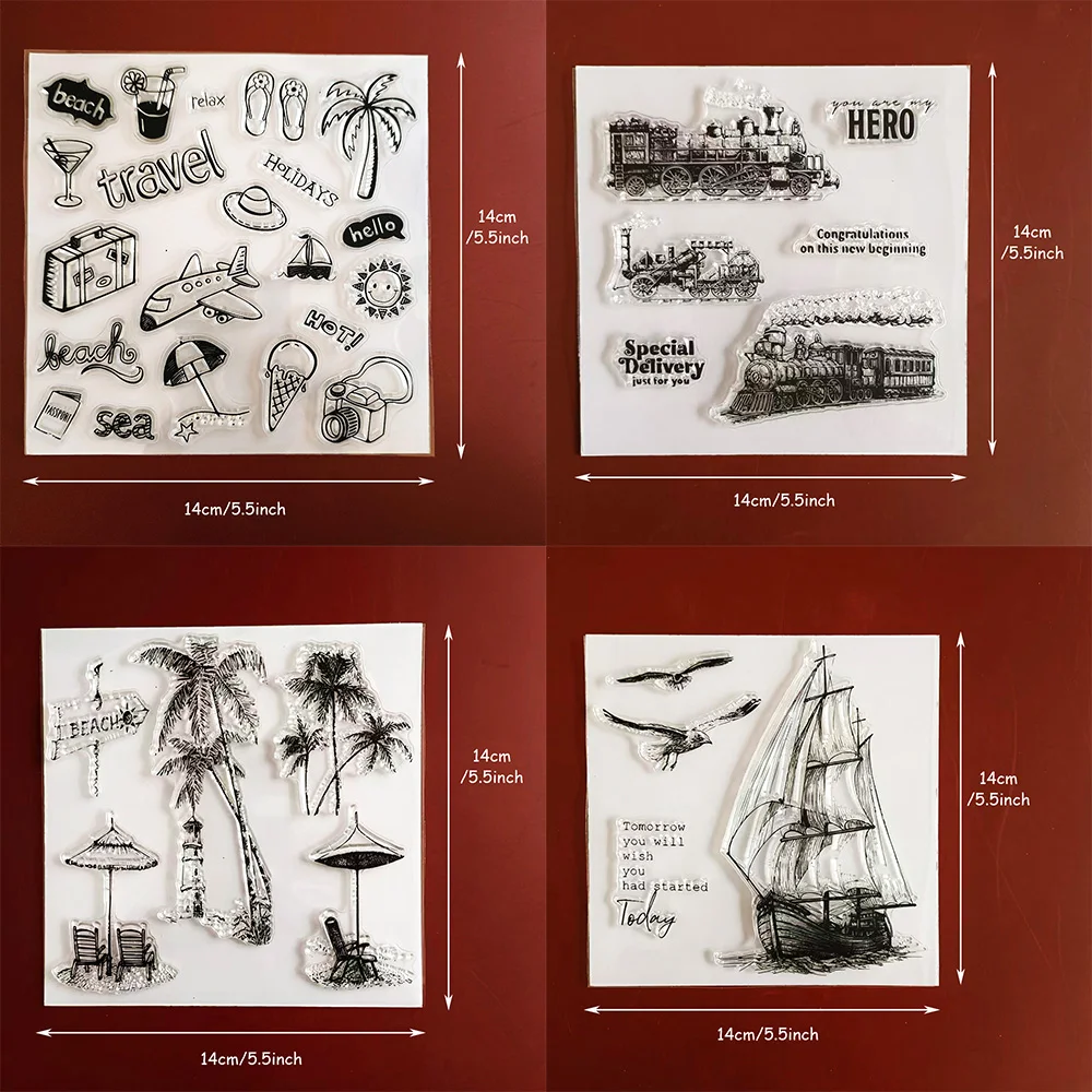 Vintage Travel Beach Train Sailboat Transparent Stamps for Card Making Scrapbooking Journaling DIY Craft Decoration