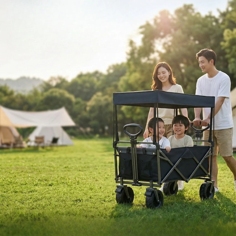 Outdoor Folding Wagon Canopy Cover with Mesh Mosquito Net Windproof Rainproof Sun Shade Tent for Camping Picnic Cart Accessories