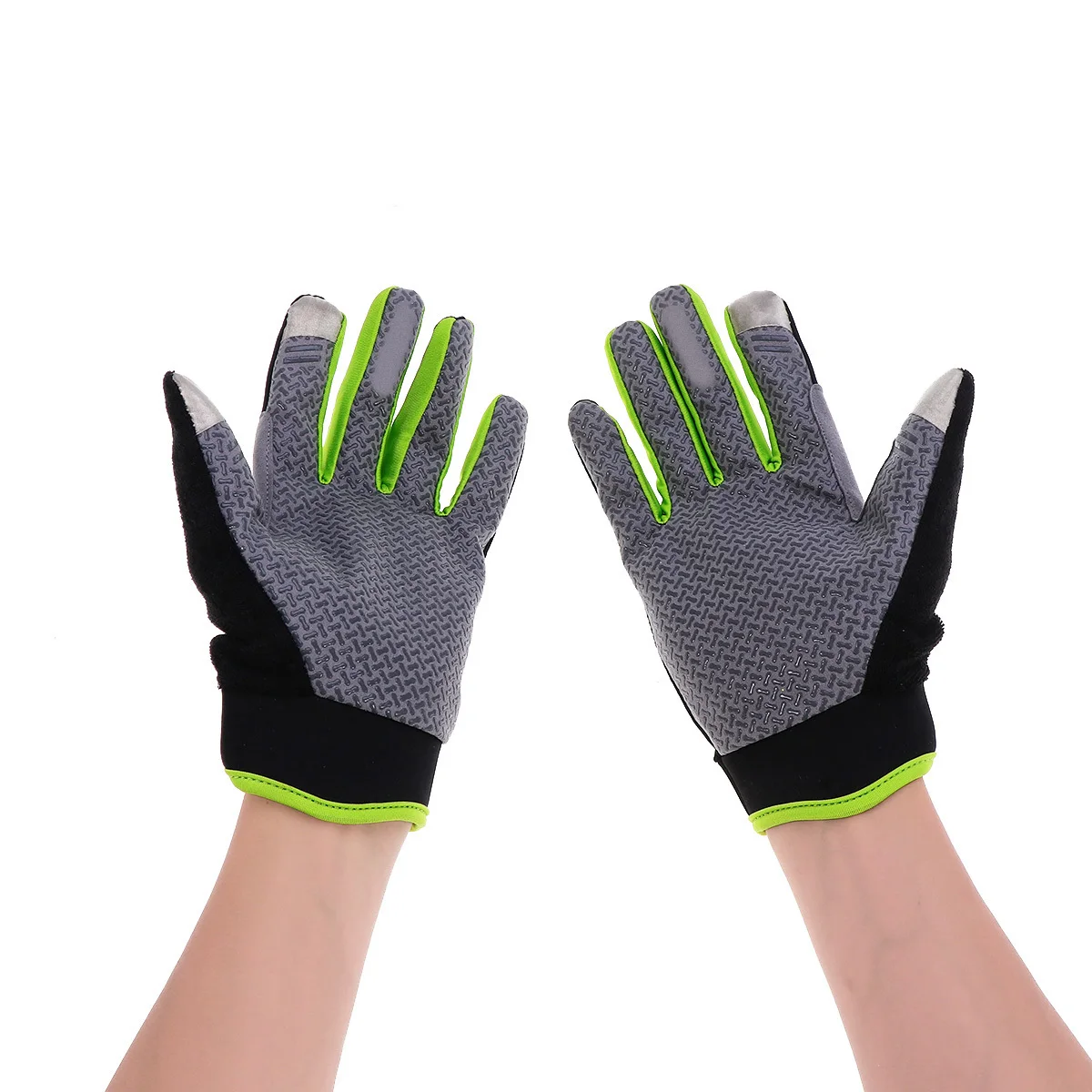 

Anti-Slip Full Finger Workout Gloves Breathable Wear-Resistant Cycling Gloves for Outdoor Riding L Black Green