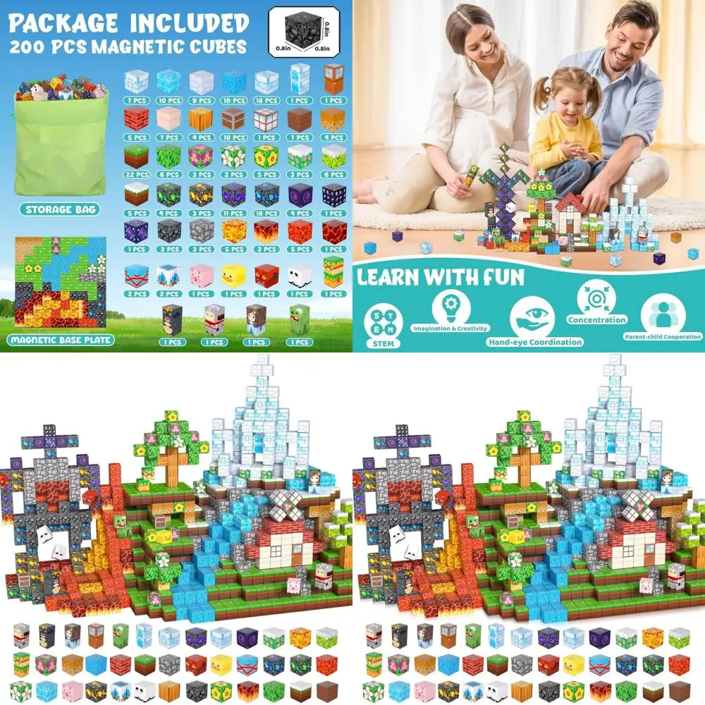 Set di cubi magnetici da costruzione, 200 pezzi, giocattoli STEM per bambini dai 4 ai 8 anni, ideali per bambini dai 3 ai 12 anni, regalo per ragazzi e ragazze