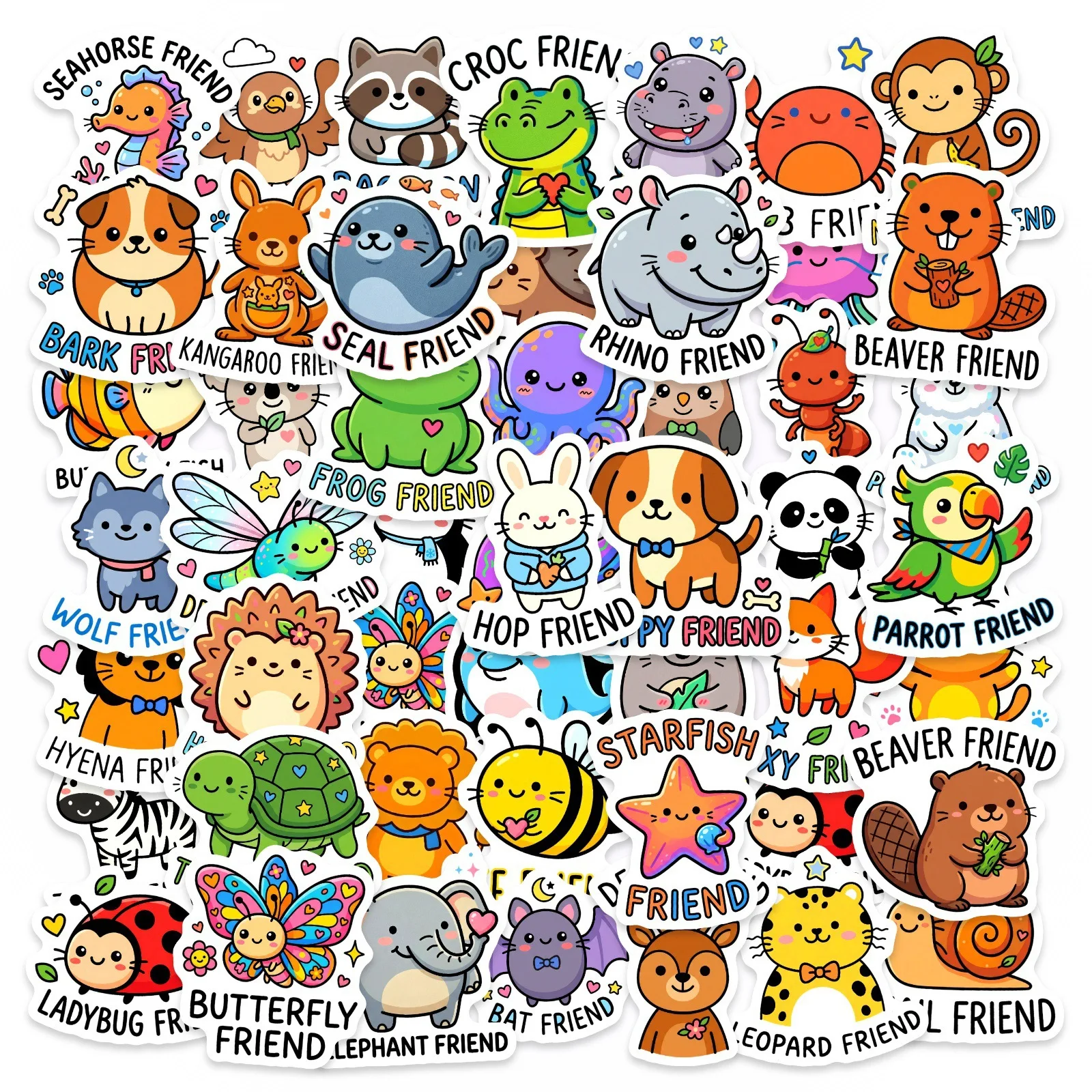 

50PCS Cute Animal Cartoon Stickers Cute Pet Handbook Material Decorative Phone Case Luggage iPad Waterproof Stickers Kids Toy