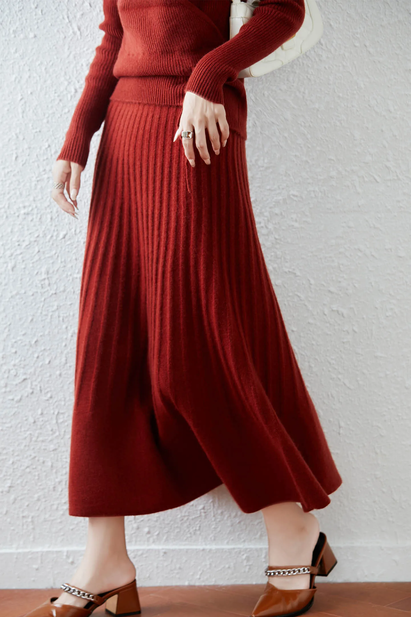 Élégant automne hiver femme jupe de luxe femme 100% laine mérinos tricots nouvelle mode dames vêtements bas solide tenue décontractée