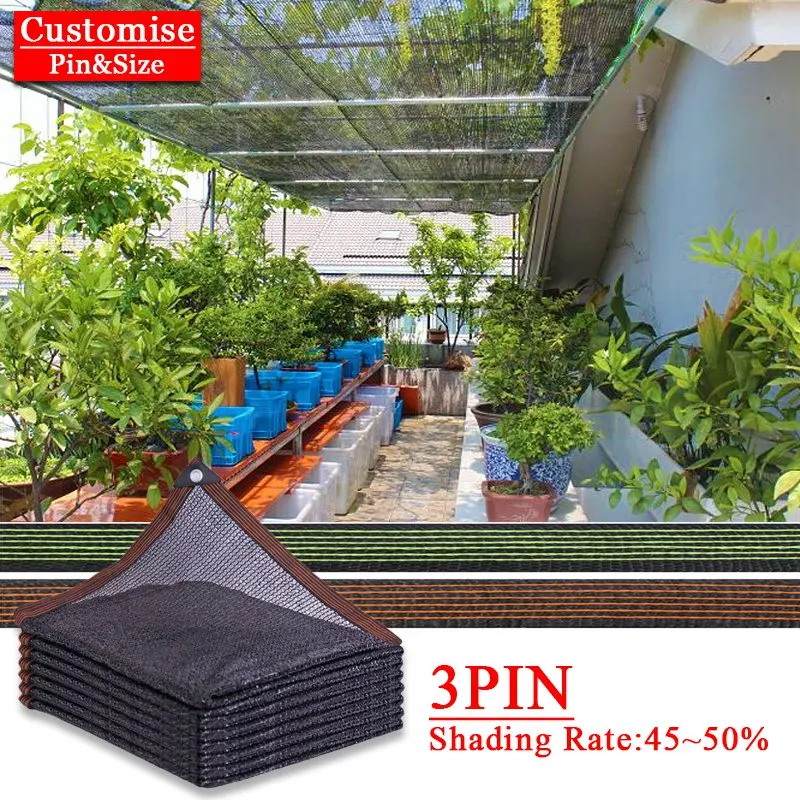 3Pin Black Sunshade Net Shading 45% Succulent Plant Sun Shed Fence Privacy Mesh Flower Greenhouse Shade Cover Outdoor Anti-UV