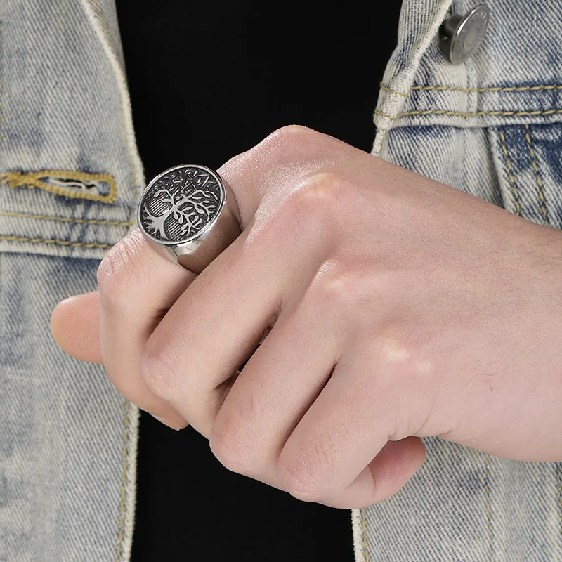 KALEN Punk Stainless Steel Larger Ring For Men Polieshed Women's Tree of Life Charms Anillos Accessories Chunky Jewelry Gifts