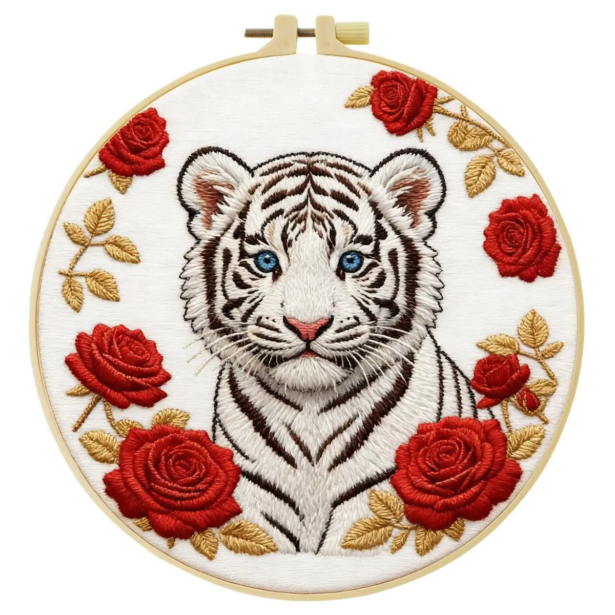1 Stück 20X20CM/15X15CM 7,87/6,3 Zoll Weißer Tiger Stickerei Starter-Kit DIY-Kit DIY-Stickerei-Set für Anfänger – Detail 3