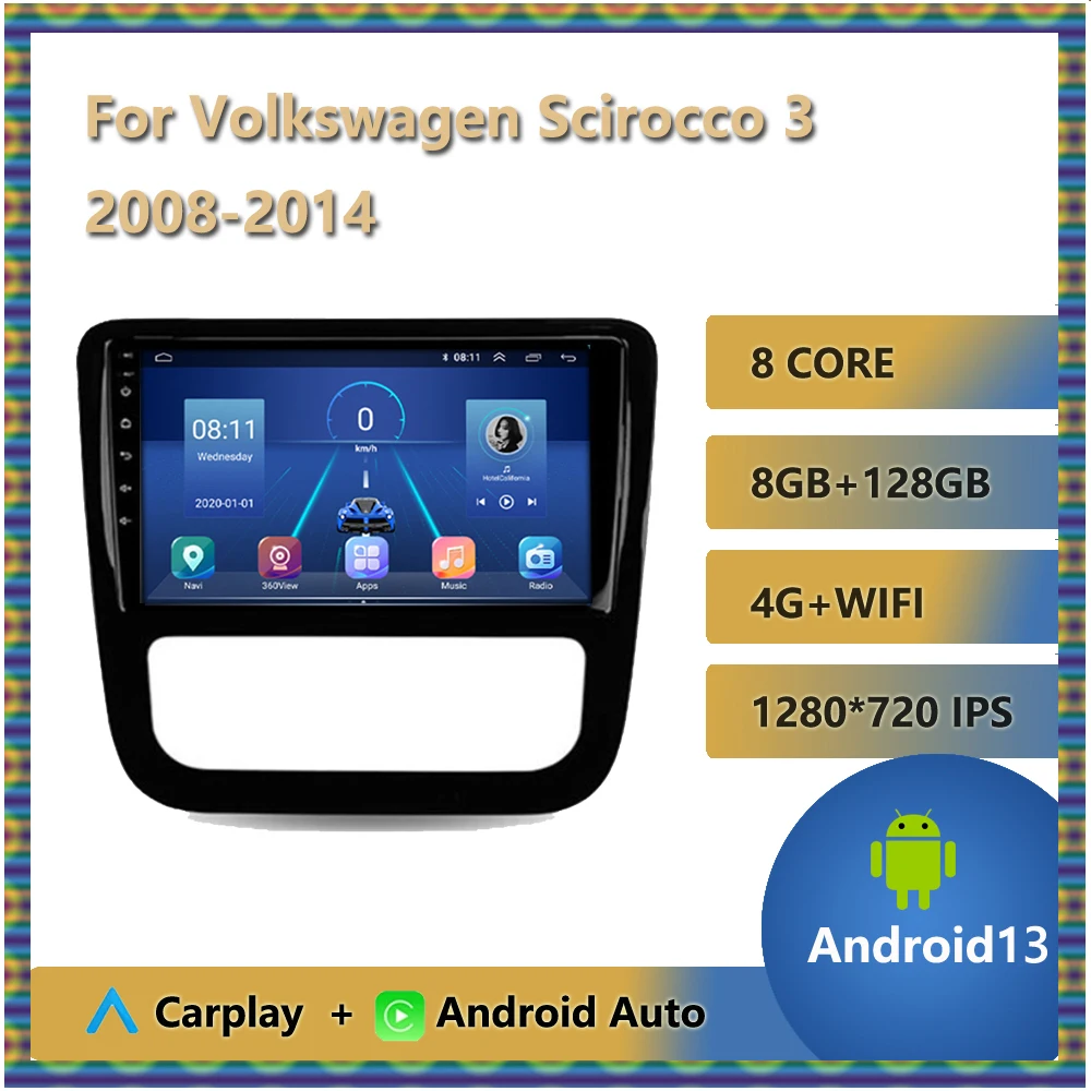 For Volkswagen Scirocco 3 2008 - 2014 Car Radio Android Automotive Multimedia Player Navigation GPS Carplay Touch Screen Auto BT