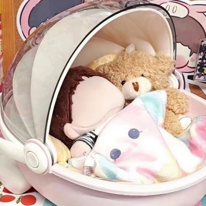 

Cute creative portable pink cradle car storage box cotton doll plush doll dust-proof storage box doll accessories