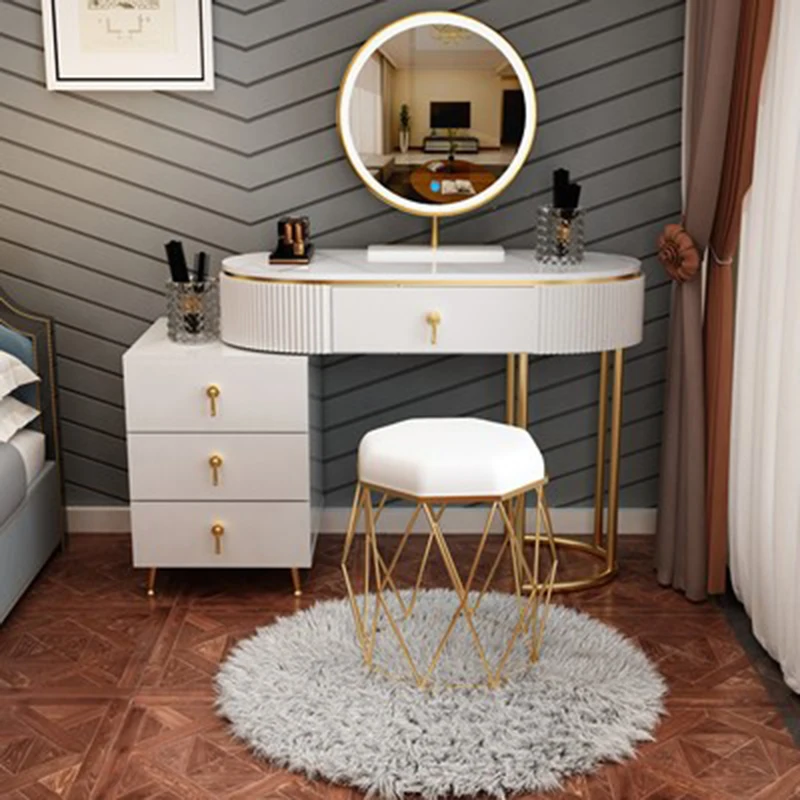 

Nightstands Bedside Dressers Make Up Vanity Nordic Lights Mirrors Dressing Table Women'S Chair Penteadeira Quarto Furniture