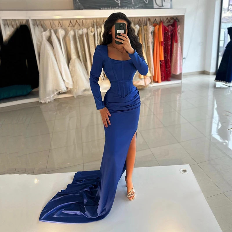 

Thinyfull Sexy Mermaid Prom Evening Dresses Women Long Sleeve High Split Night Dress Formal Cocktail Party Prom Gown Custom Size