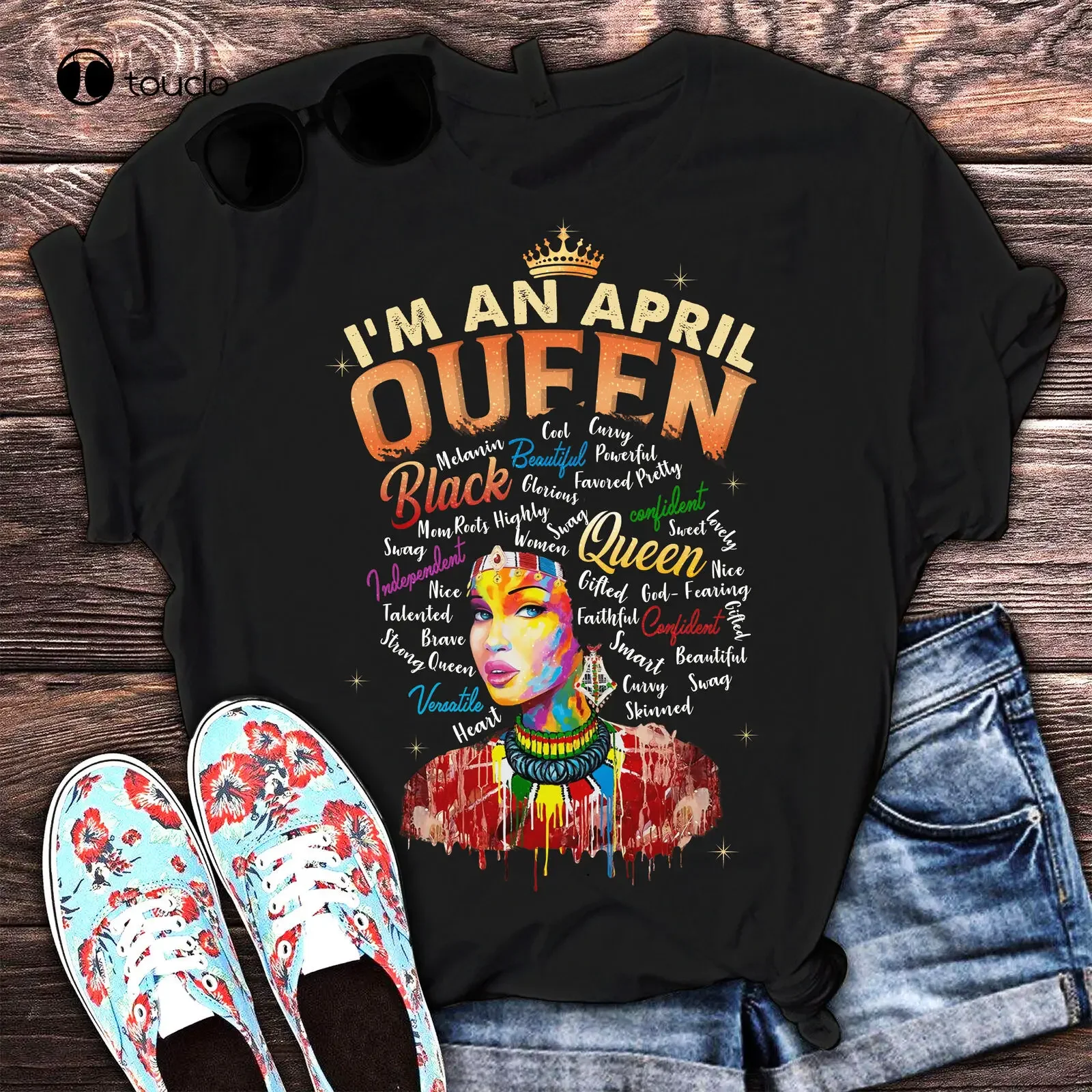 I Am An April Queen Black Girl Pride Birthday Gift Women T Shirt S-5XL Black white shirts