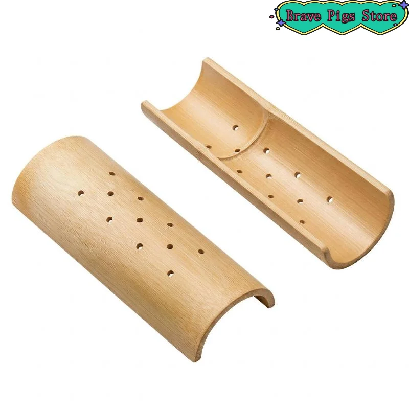 [HM]1Pcs Breathable Perforated Hand Polished Hollow Bamboo Lumbar Support Cushion U Shape Bamboo Neck Pillow Ergonomic Curved