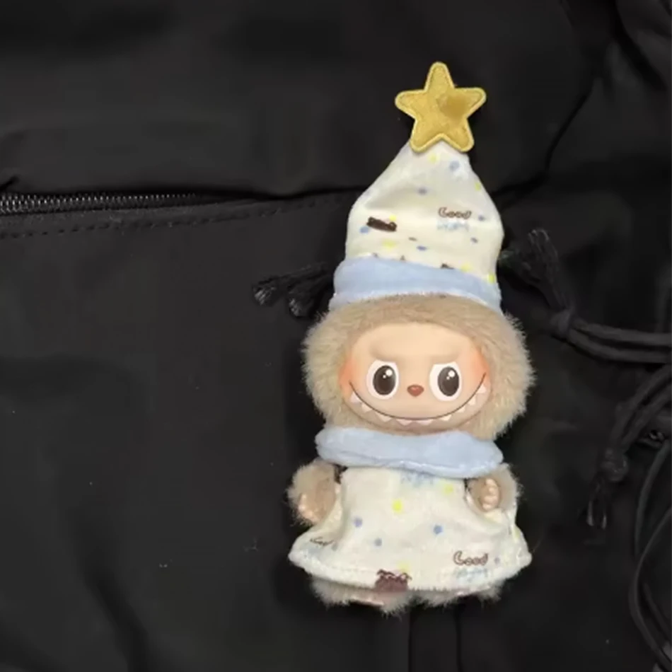 Para labubu 4.0 pinos para série amor mini pijamas roupas dos desenhos animados macacão com chapéu para mini labubu v4 boneca outfit acessórios