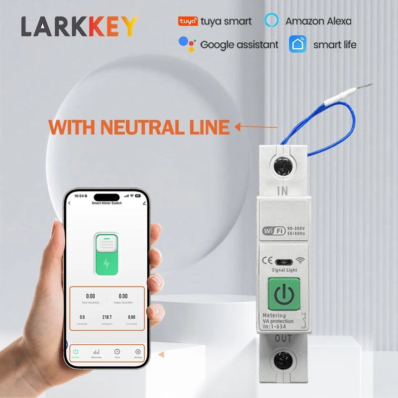 

Умный автоматический стакан TUYA WiFi AC 63A, реле защиты от утечки и напряжения, автоматический стакан, измеритель мощности с нейтральной линией
