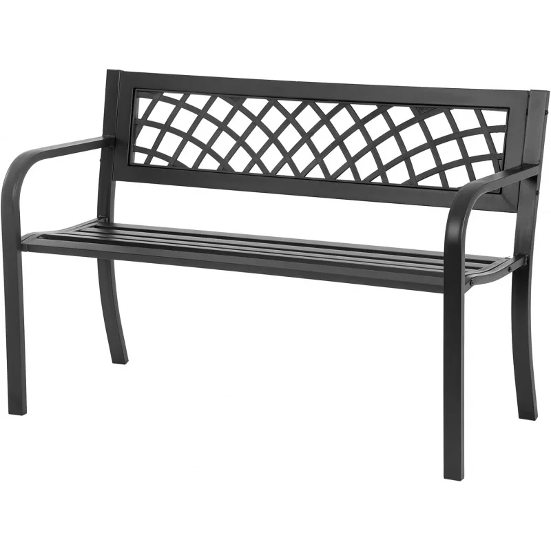 

Outdoor Benches,Iron Steel Frame Patio Bench with Mesh Pattern and Plastic Backrest Armrests for Lawn Yard Porch Work Entryway,B