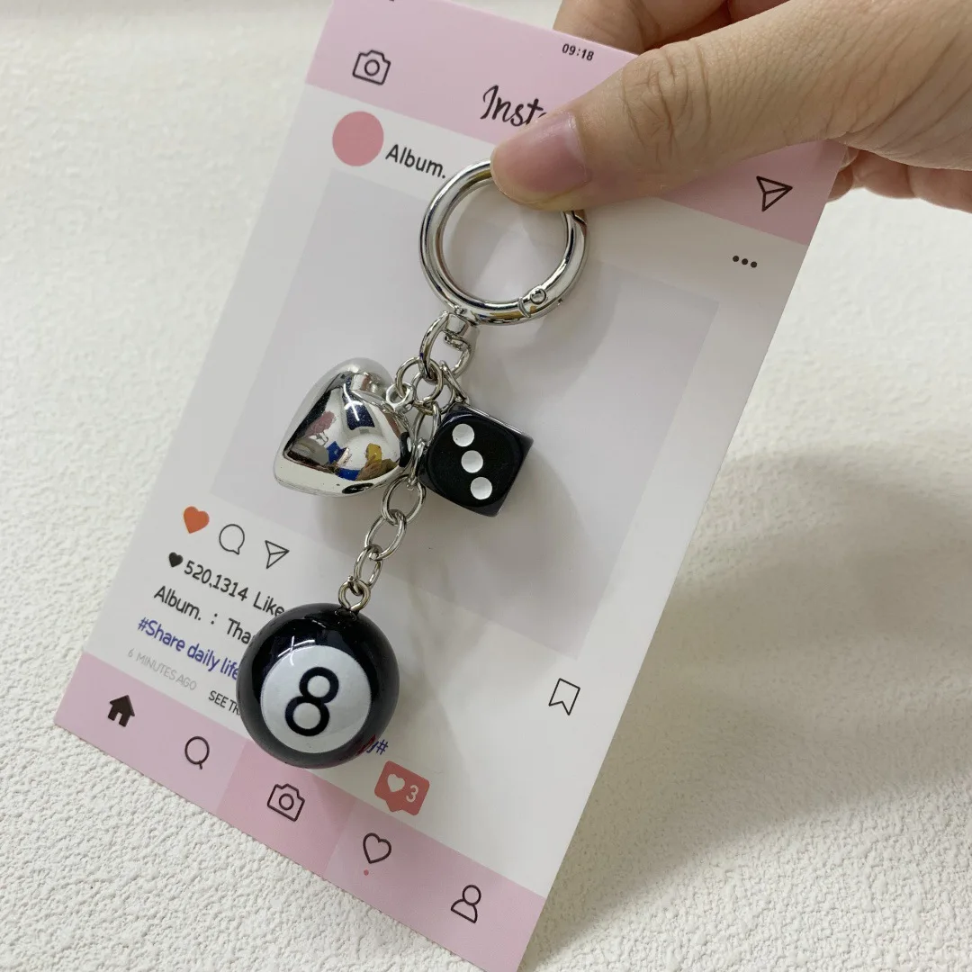 Punk Hiphop Black Dice No. 8 Billiard Keychain Y2K Pink Lucky Dice Starburst Pendant Bag Charms Hanging Ornament Accessorie Gift image 5