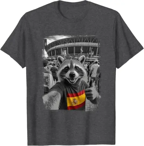Spanische Flagge Waschbär-Selfie Lustiges Spanien Patriotisches T-Shirt Y2k Waschbär-Selfie im Stadion mit Spanien-Landesflaggen-Grafik-T-Shirt – Detail 14