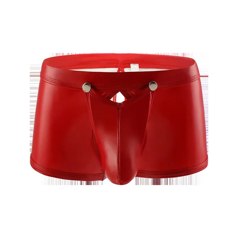 الرجال الجنس اللاتكس ملابس داخلية صنم مثير الملابس الداخلية الجلدية انقسام السراويل الملاكم الملابس الداخلية الجلدية توسيع حقيبة الجنس