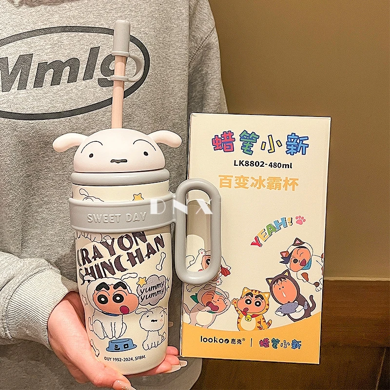 Crayon Shin-Chan Cartoon Large Handle Water Cup 316 Stainless Steel Vacuum Cup Cute Large Capacity Straw Cup Gift for Boys Girls