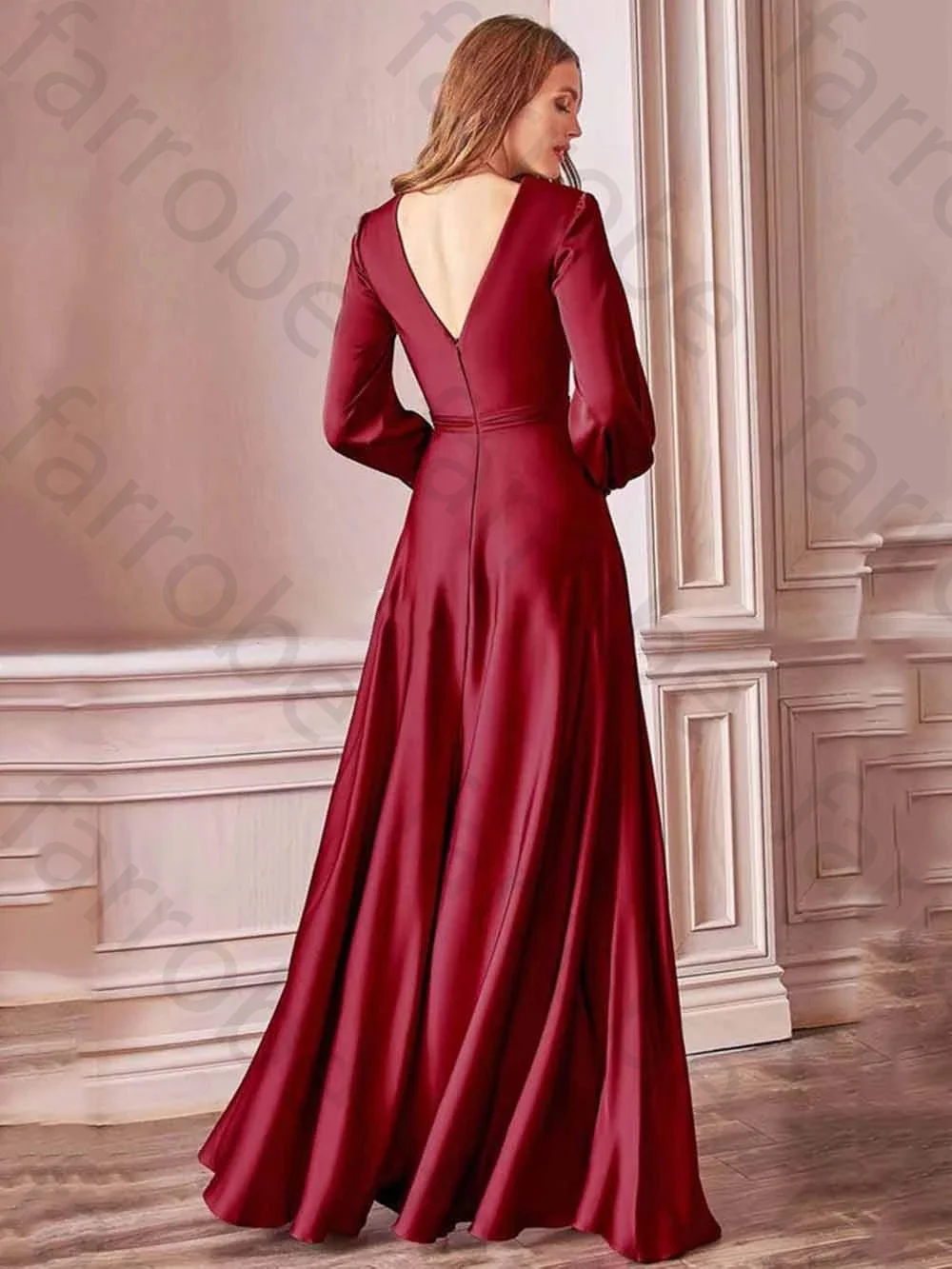 Customized High Quality Burgundy A Line Mother Of The Bride Dresses Plunging Neckline Wedding Party Gown Side Slit Guest Gowns