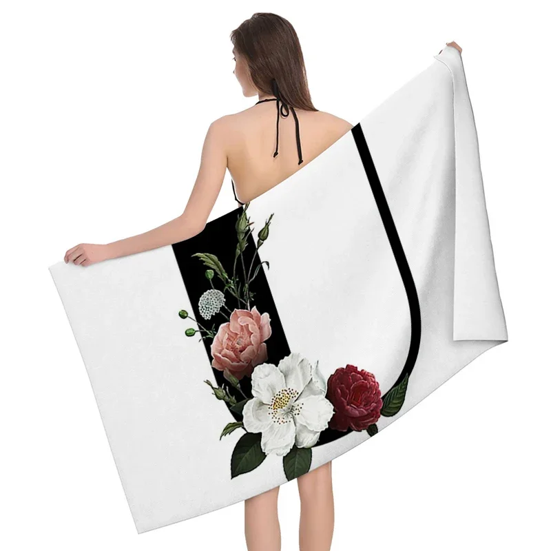 1pc Flower wreath letter pattern Pattern Beach Towel,Ultra-Fine Fiber Beach Blanket,Highly Absorbent Bath Towel,Suitable
