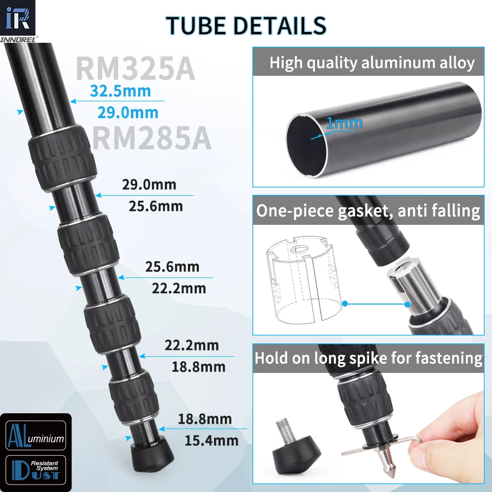 INNOREL RM285A/RM325A Professionelle Aluminium Legierung Kamera Einbeinstativ für Canon Nikon Sony DSLR Camcorder Video Stehen 5-Abschnitt
