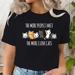 Fashionable Summer Casual Women's T-shirt Cute Cat and University Women Clothes Aesthetic Clothes