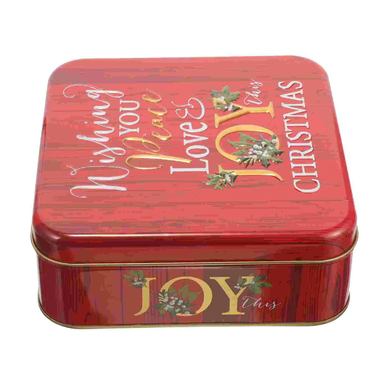 

JOY Red Gift Tinplate Metal Cookie Tin Candy Storage Container Christmas Tin Box Decorative Gift Packaging Box