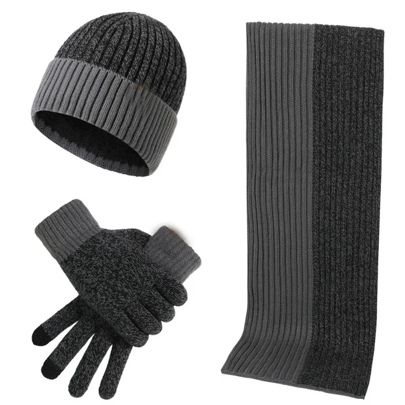 Gorro de lana de punto para hombre y mujer, conjunto de bufanda y guantes Unisex para mantener el calor, silenciador de hilo, gorro de Color de contraste, primavera y otoño