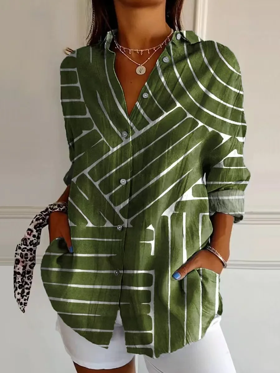 Camisa artística estampada a la moda para mujer, camisa informal para mujer, camisa holgada con botones rectos para mujer, Tops