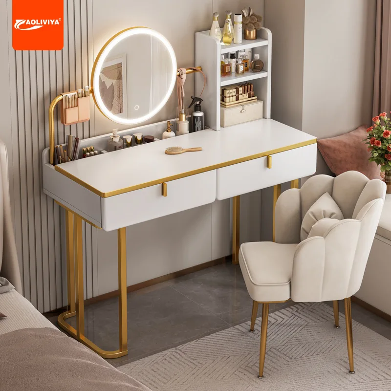 Aoliviya Light Luxury Dressing Table Bedroom Modern Simple Small High Sense Dresser Makeup Mirror Locker Integrated Makeup Table