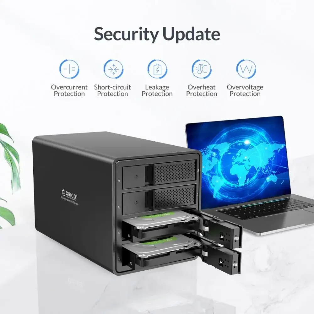 ORICO Caja de disco duro de 3,5 pulgadas Caja de aluminio 4 bahías SATA a USB3.0 Estación de acoplamiento HDD Caja de disco duro externo con UASP