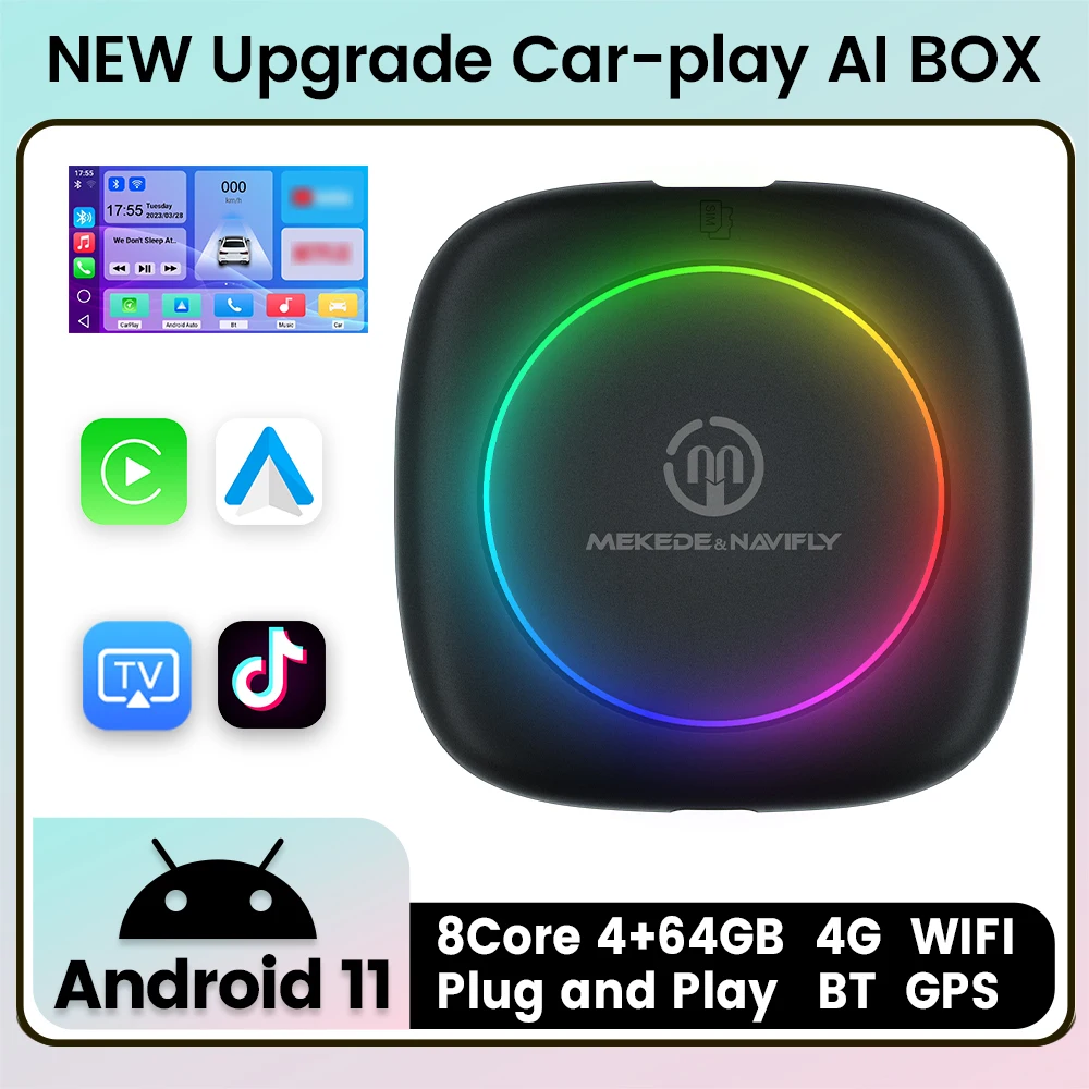 Универсальный Мини AI BOX CarPlay Автомобильное Беспроводное Подключение Wi-Fi BT5.0 Android 11 8-ядерный Процессор До 8 + 25...