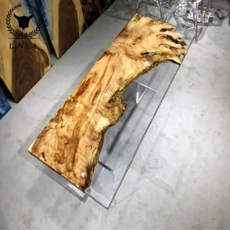 

Customized gold camphor solid wood material outdoor slab custom modern table top dinning room table top resin epoxy