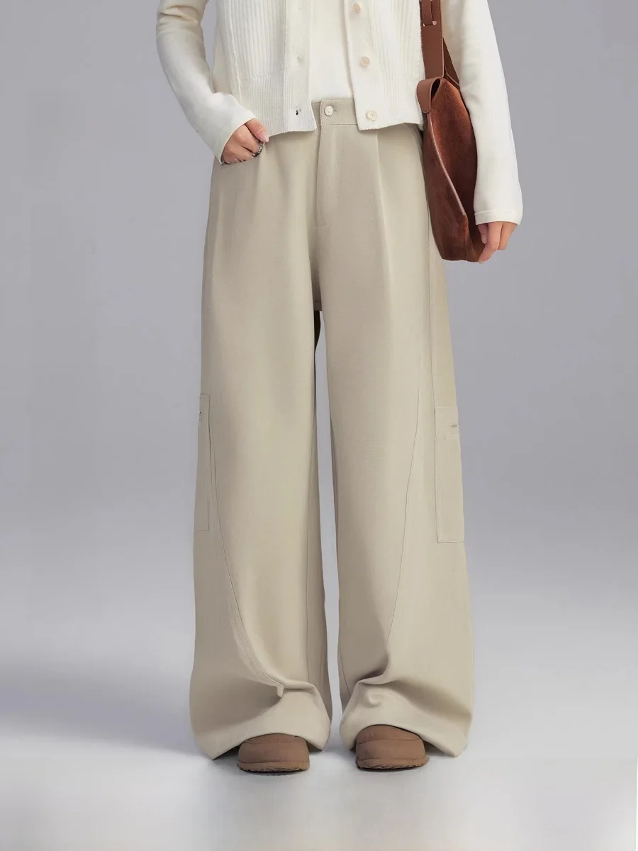 

Casual Loose Wide Leg Pants Women's Cotton Comfortable Breathable Straight Cut Zipper Fly Leisure Trousers Hip Inning